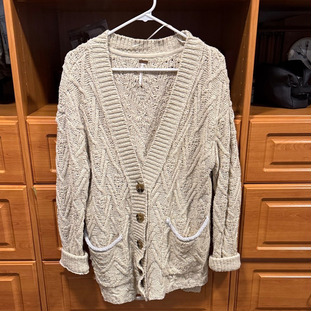 Free People Textured Knit Cardigan - Beige